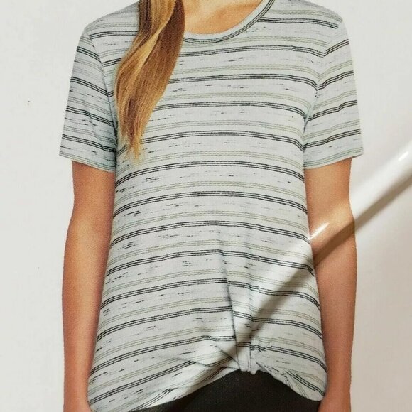 Matty M Tops - Matty M Scoop Neck Front Tie Knot Short Sleeve Shirt -LARGE
